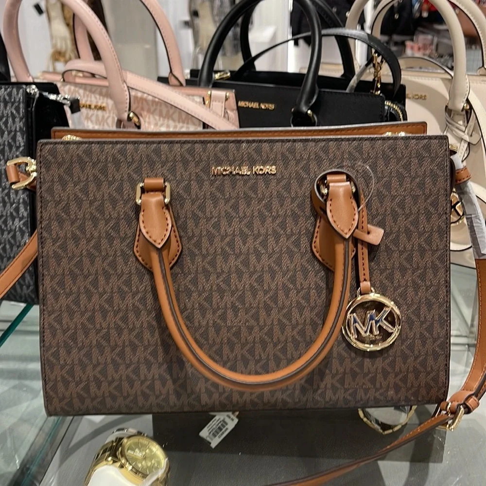 Michael Kors Sheila Medium Center Zip Satchel Bag Color: Brown NWT